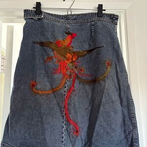 DKNY Embroidered Phoenix Denim Skirt